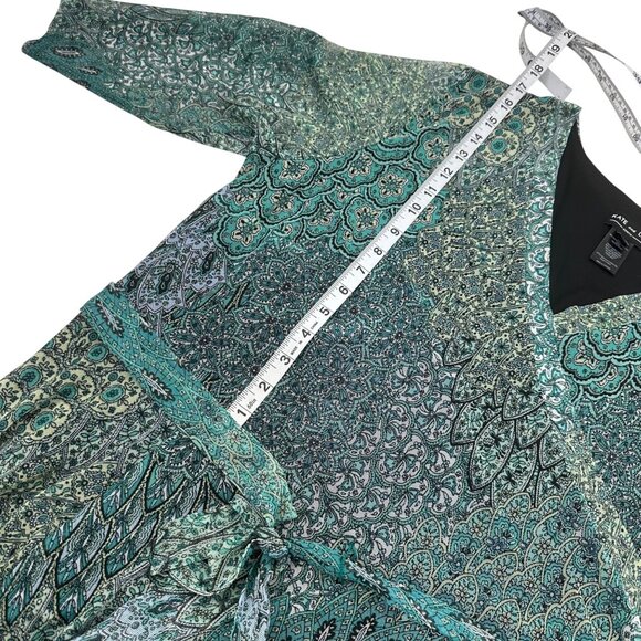 Kate & Lily Womens Green Multicolor Wrap Maxi Dress Size 20W Mesh Stretchy Lined - Picture 6 of 16